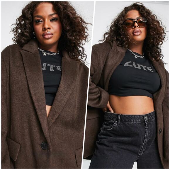 ASOS Design | Women | Smart Brown Oversized Wool Mix Blazer Jacket | Sz 12 Tall - Picture 13 of 13